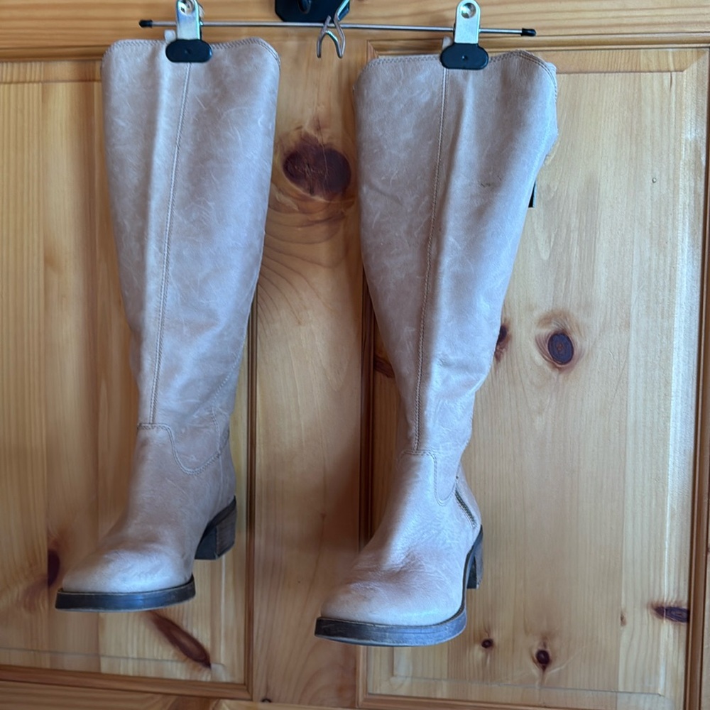 Tan Tall Boots Side Zip -Lucky Brand Suede Leather